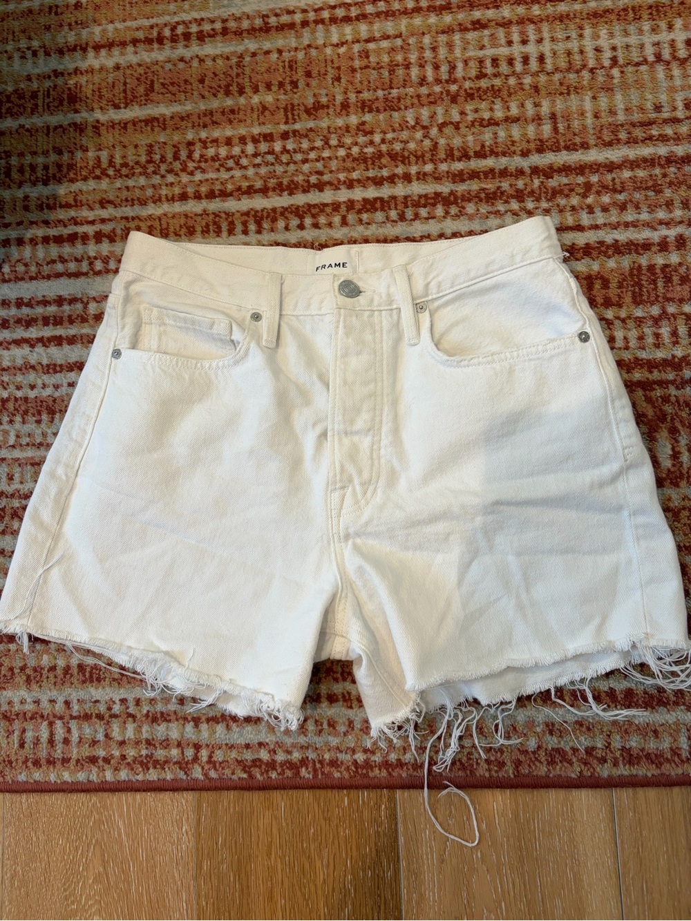 Frame Denim White Raw-Hem High-Rise Jean Shorts